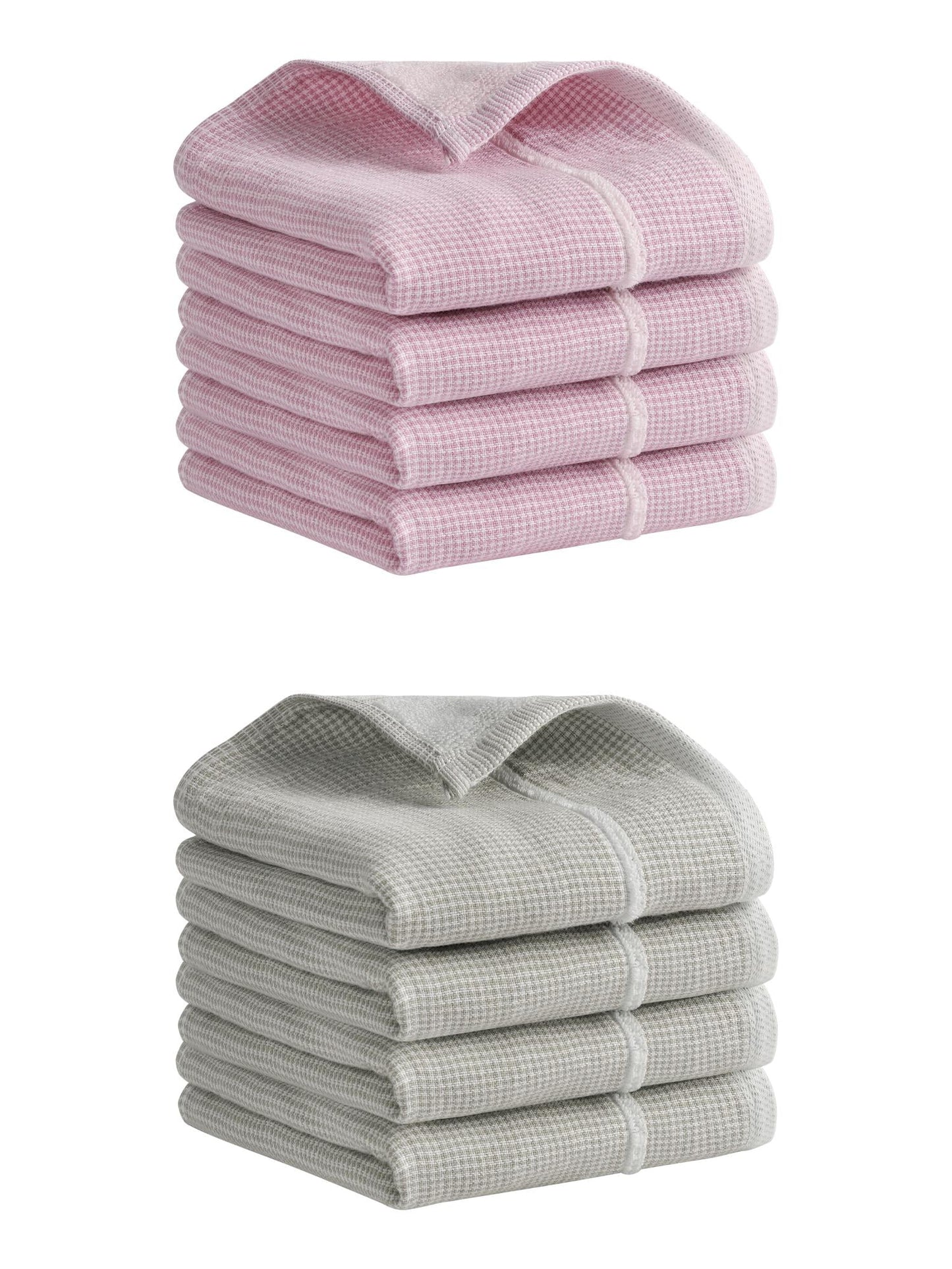 Unique Bargains Striped Decorative Hand Towel Set Cotton Face Towels Pink/Khaki 8 Pack