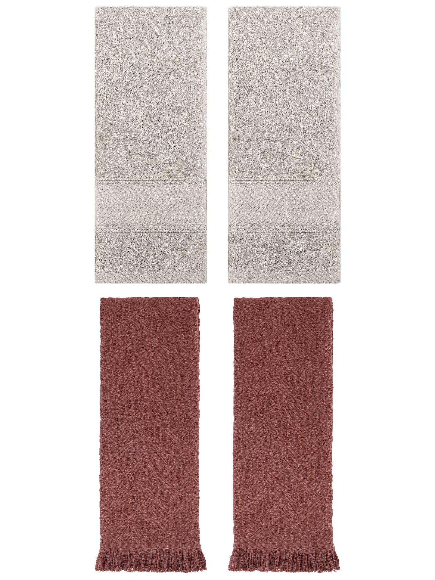 Unique Bargains Striped Hand Towels 4 Pcs Light Brown/Brown 14" x 30"/13" x 29"