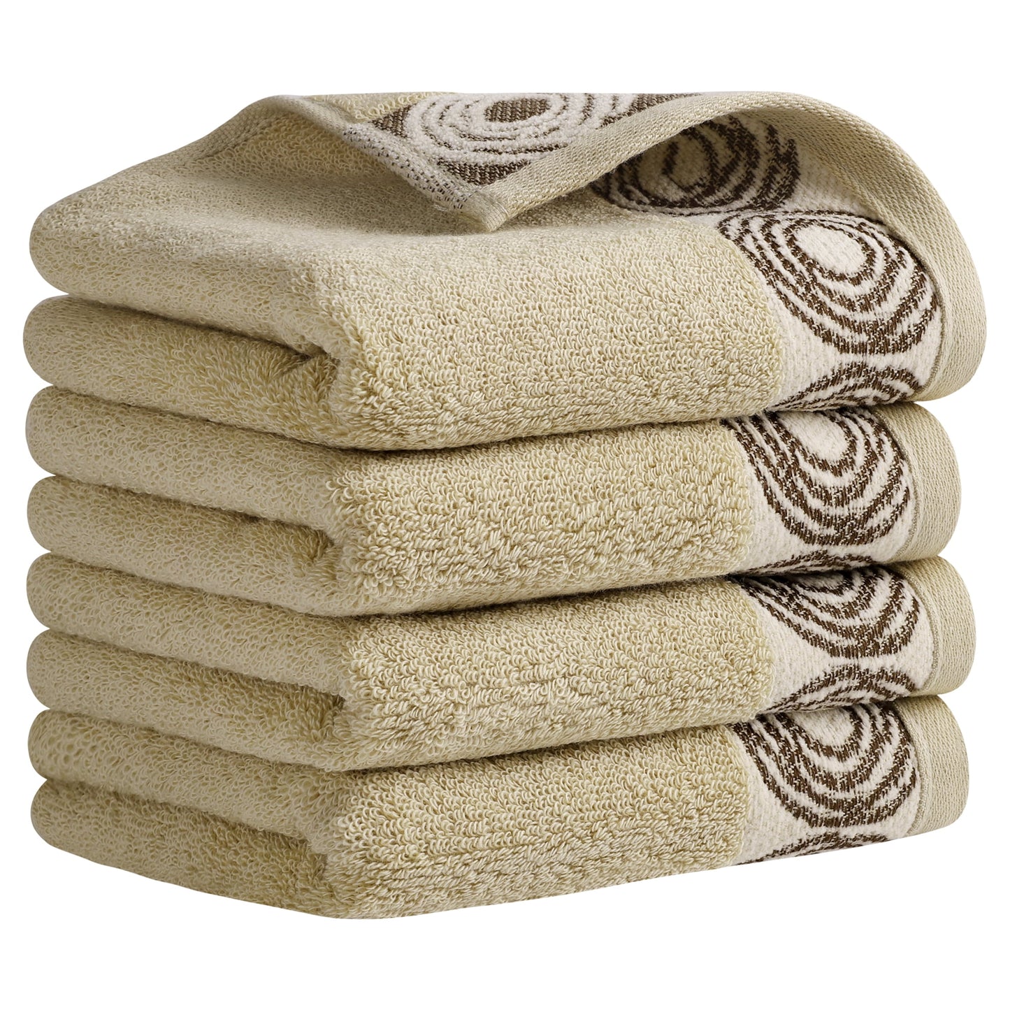 Unique Bargains Striped Hand Towels Cotton Soft Bathroom Kitchen Towel Brown 4-Piece