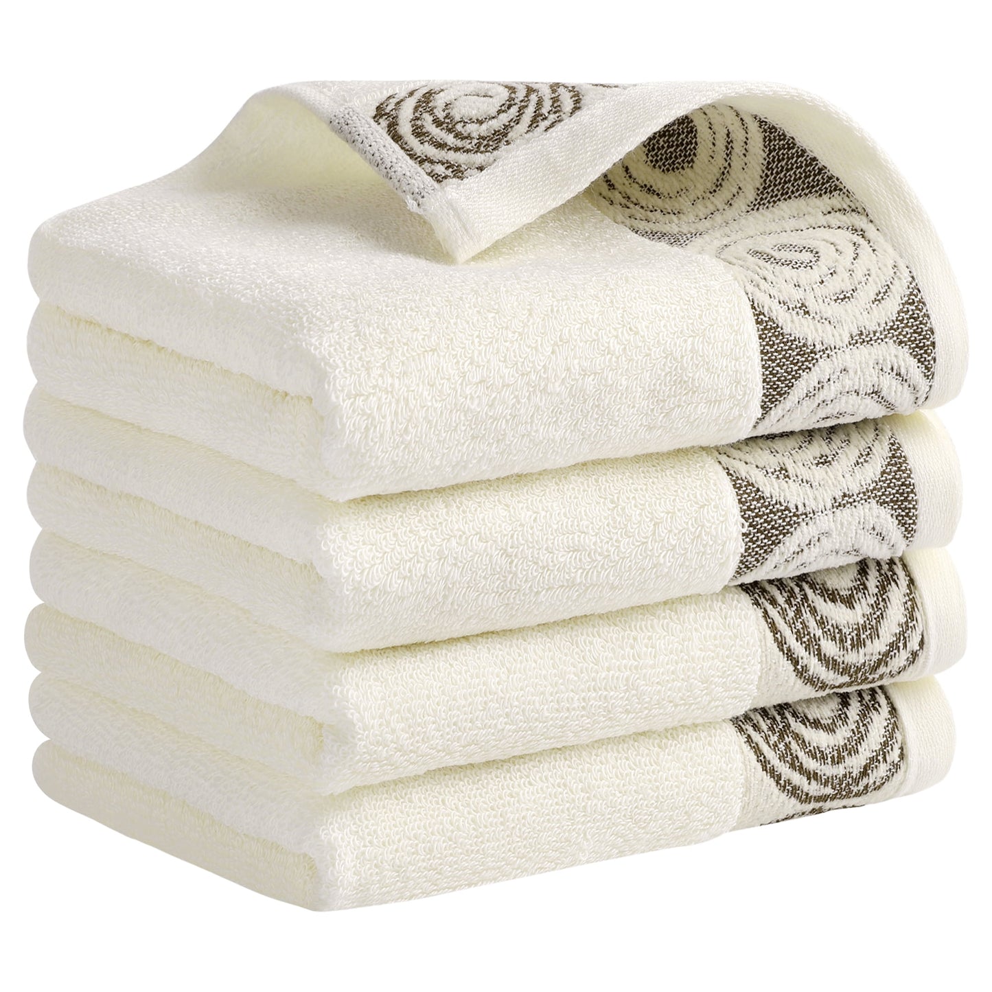 Unique Bargains Striped Hand Towels Cotton Soft Bathroom Kitchen Towel Light Brown 4-Piece