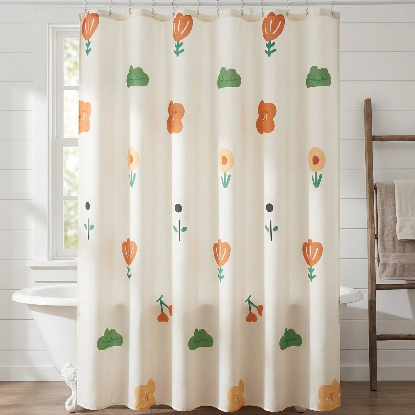 Unique Bargains Water-Resistant Printed Shower Curtain with 12 Hooks Floral 71"W x 71"L