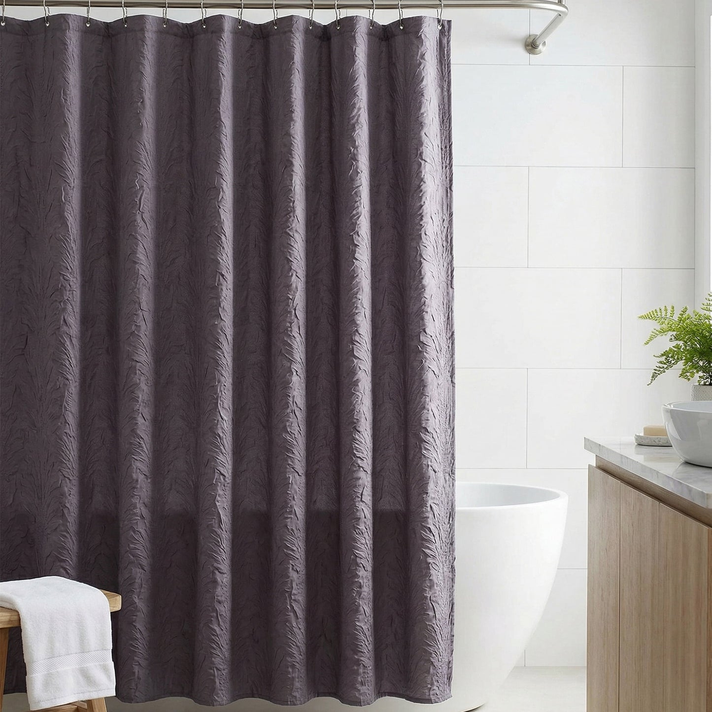 Unique Bargains Waterproof Fabric Shower Curtain Sets Grey - Leaves 71"W x 71"L