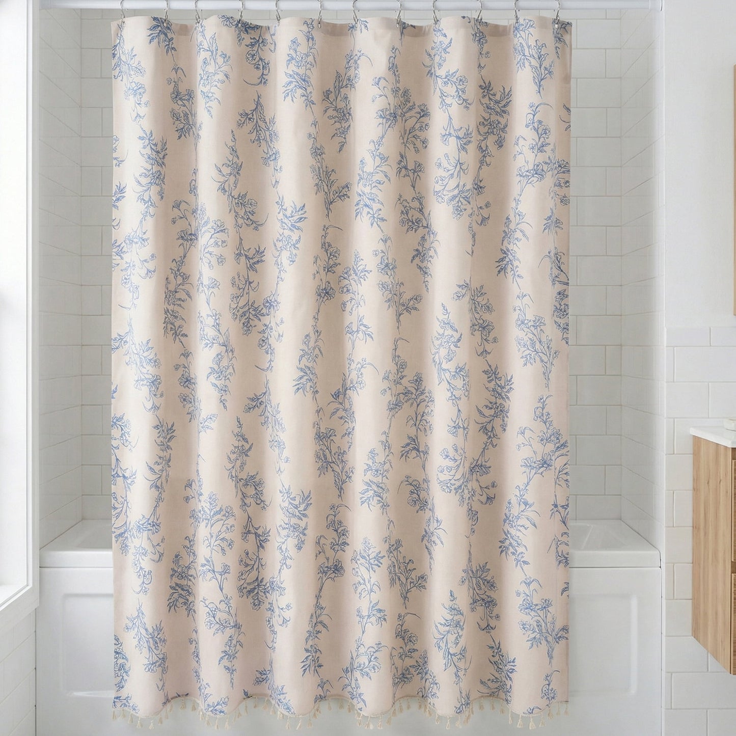 Unique Bargains Waterproof Faux Linen Shower Curtain Sets with 12 Hooks Blue 71"W x 71"L