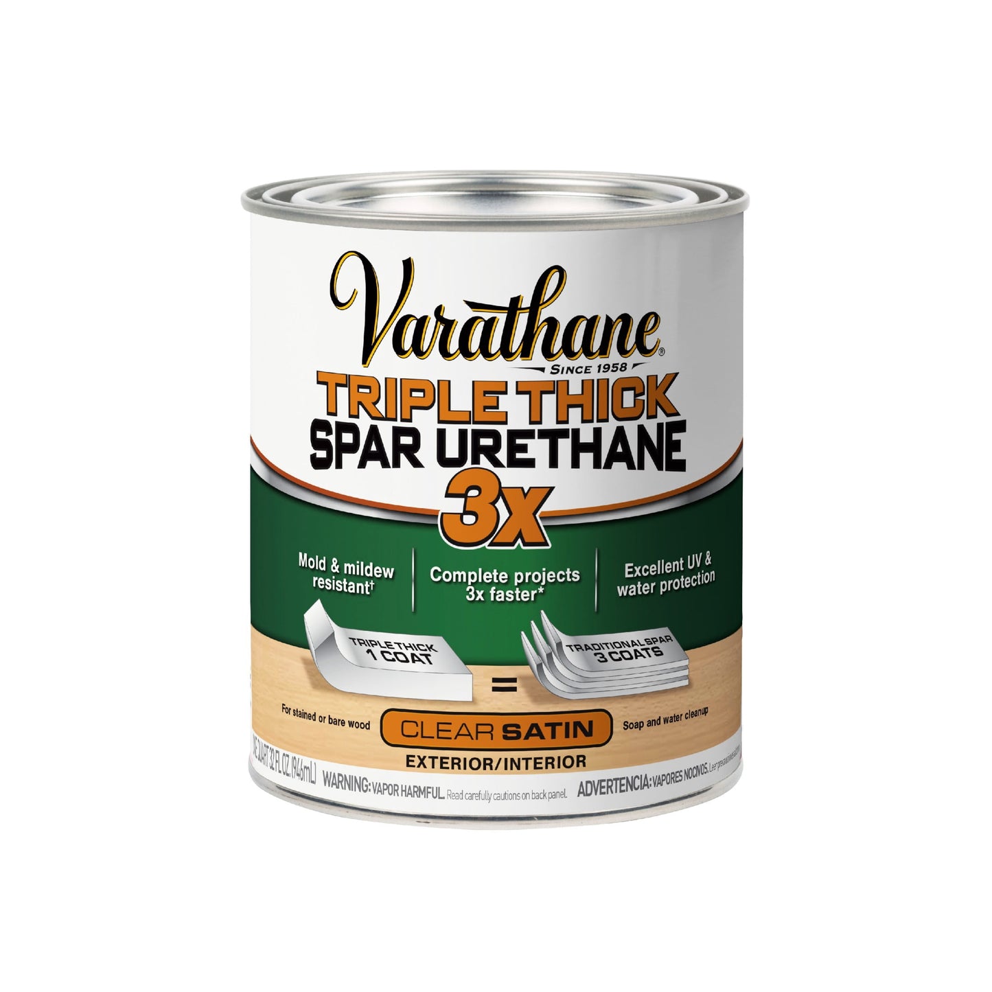 Clear, Varathane Triple Thick Interior Spar Urethane, Satin-398916, Quart