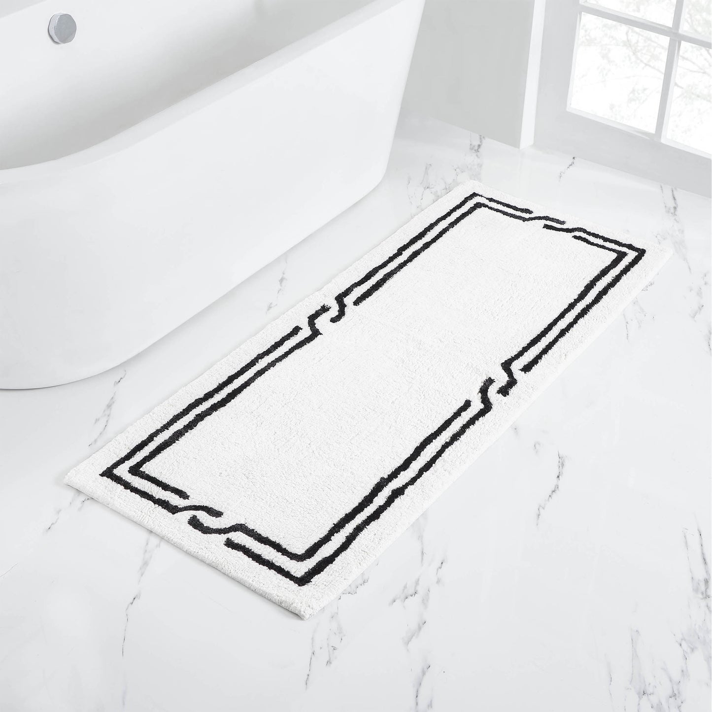 VCNY Home Border White/Black Cotton Viscose Bath Runner, 24" x 60"