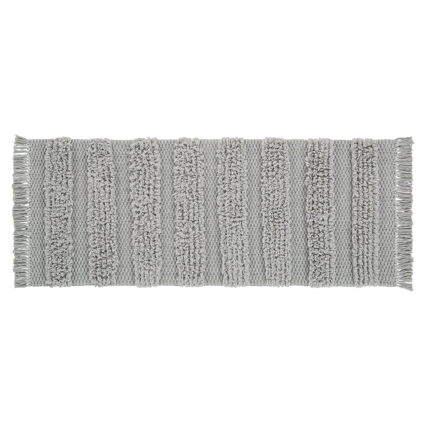 VCNY Home Savannah Fringe Grey Stripe Cotton Blend Bath Runner Rug, 24" x 60"