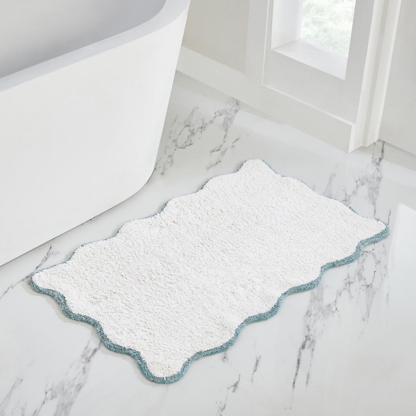 VCNY Home Scallop Aqua Cotton Bath Rug, 21" x 34"