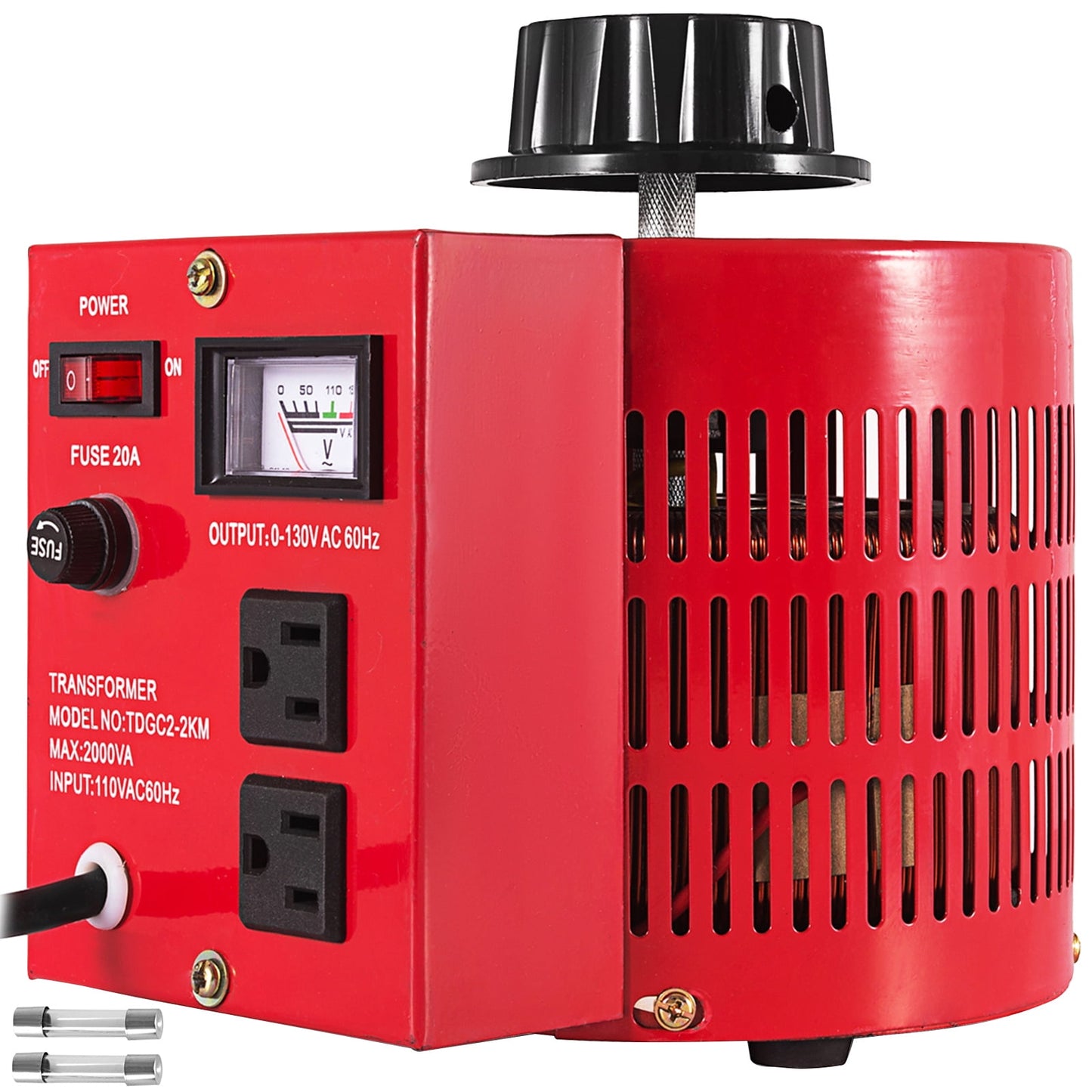 VEVOE Transformador 2KVA Max 20 Amperios Transformador Variable 0-130 Voltios Salida Regulador de Voltaje CA Variable para Industrias Equipos Electrodomésticos