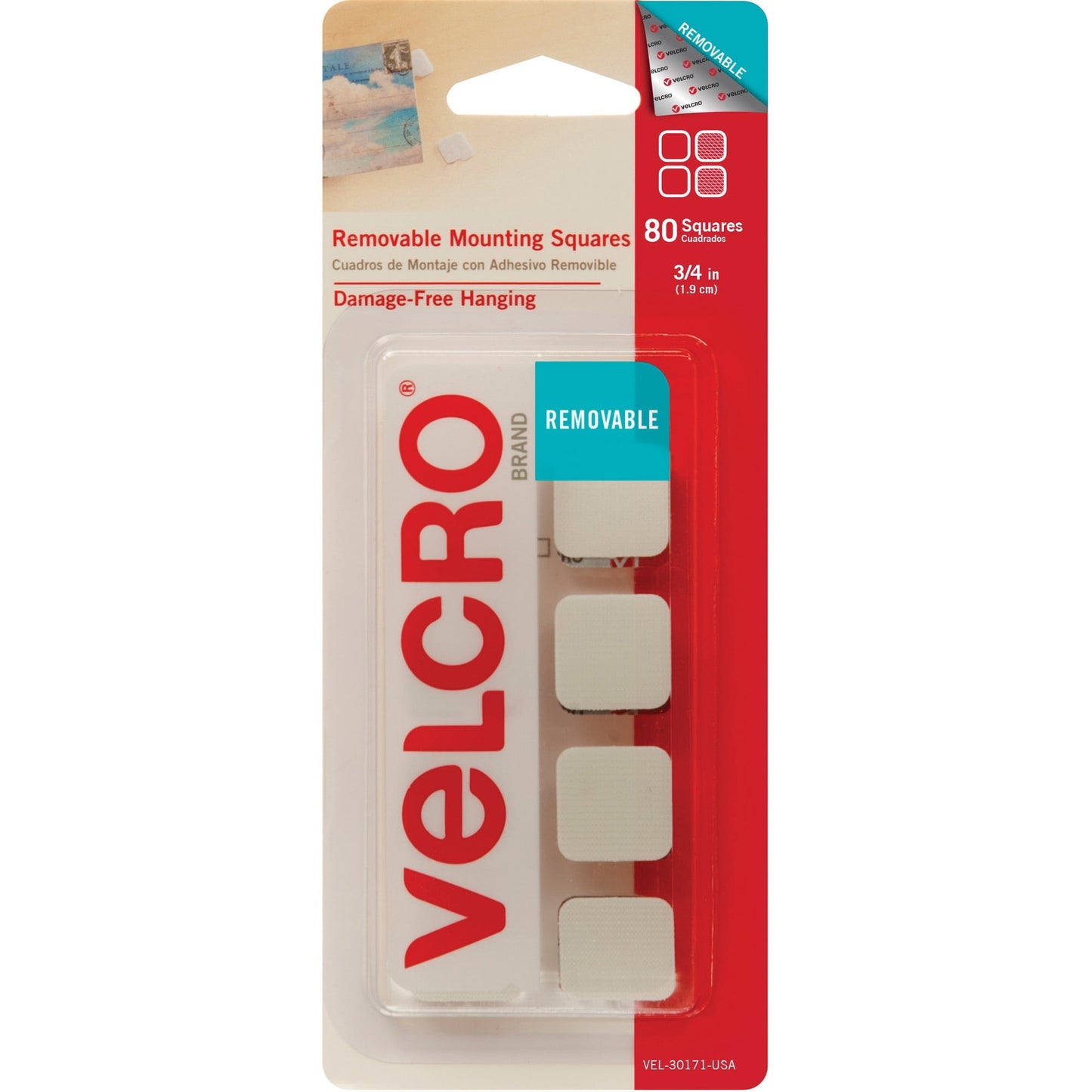 Velcro, Vek30171, Removable Mounting Tape, 80 Per Pack, White