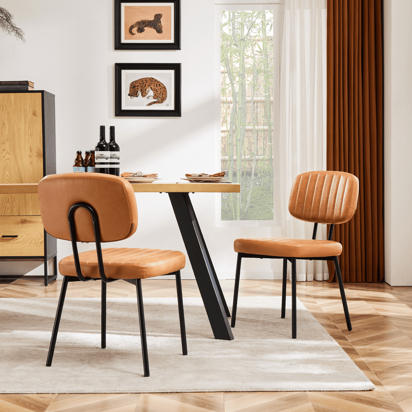 MAYEERTY Modern Dining Chair Set of 2, Upholstered Mid Century Modern Dining Room Accent Chairs with Faux Leather Cushion Seat, Brown