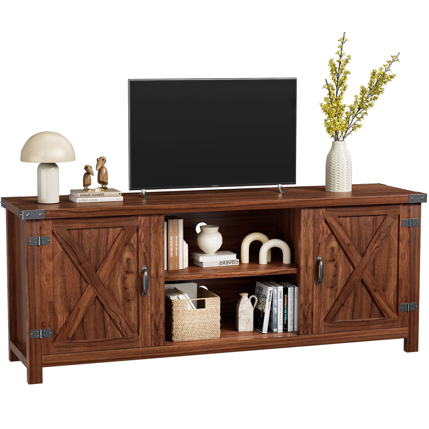Vineego 58"Modern Farmhouse Barn Two-Door Tv Stand for TVs up to 65",Rustic Brown