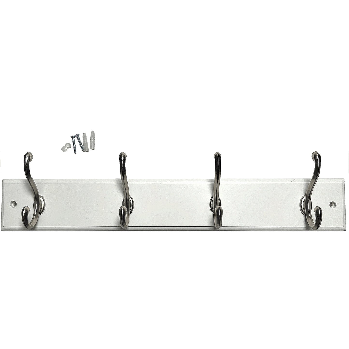 Wurth Tablero de Ganchos Blanco de 18" con 4 Ganchos de NÃquel Satinado, Ganchos para Pared Interior
