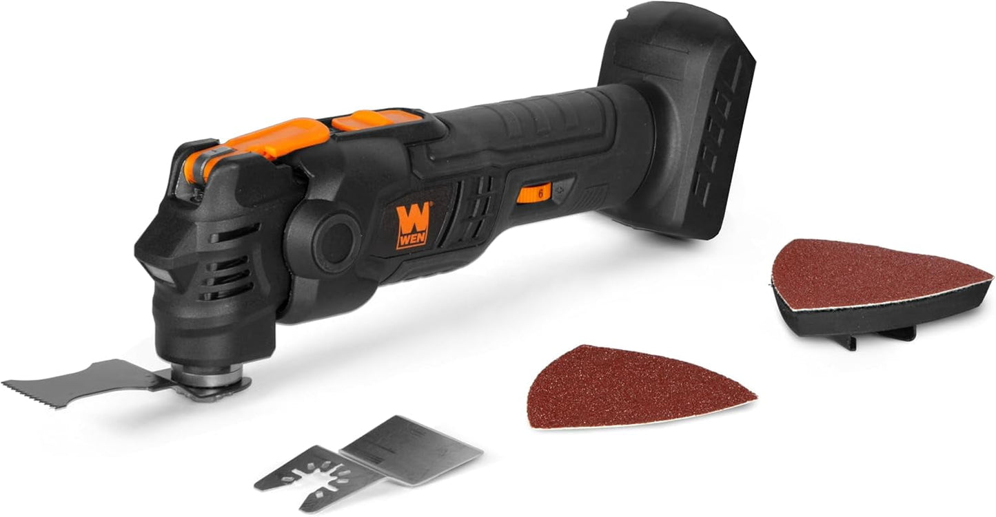 WEN 20V Max Cordless Brushless Variable Speed Multi-Function Oscillating Tool with Anti-Vibration System and Accessories (Tool Only - Battery Not Included) (20936BT)