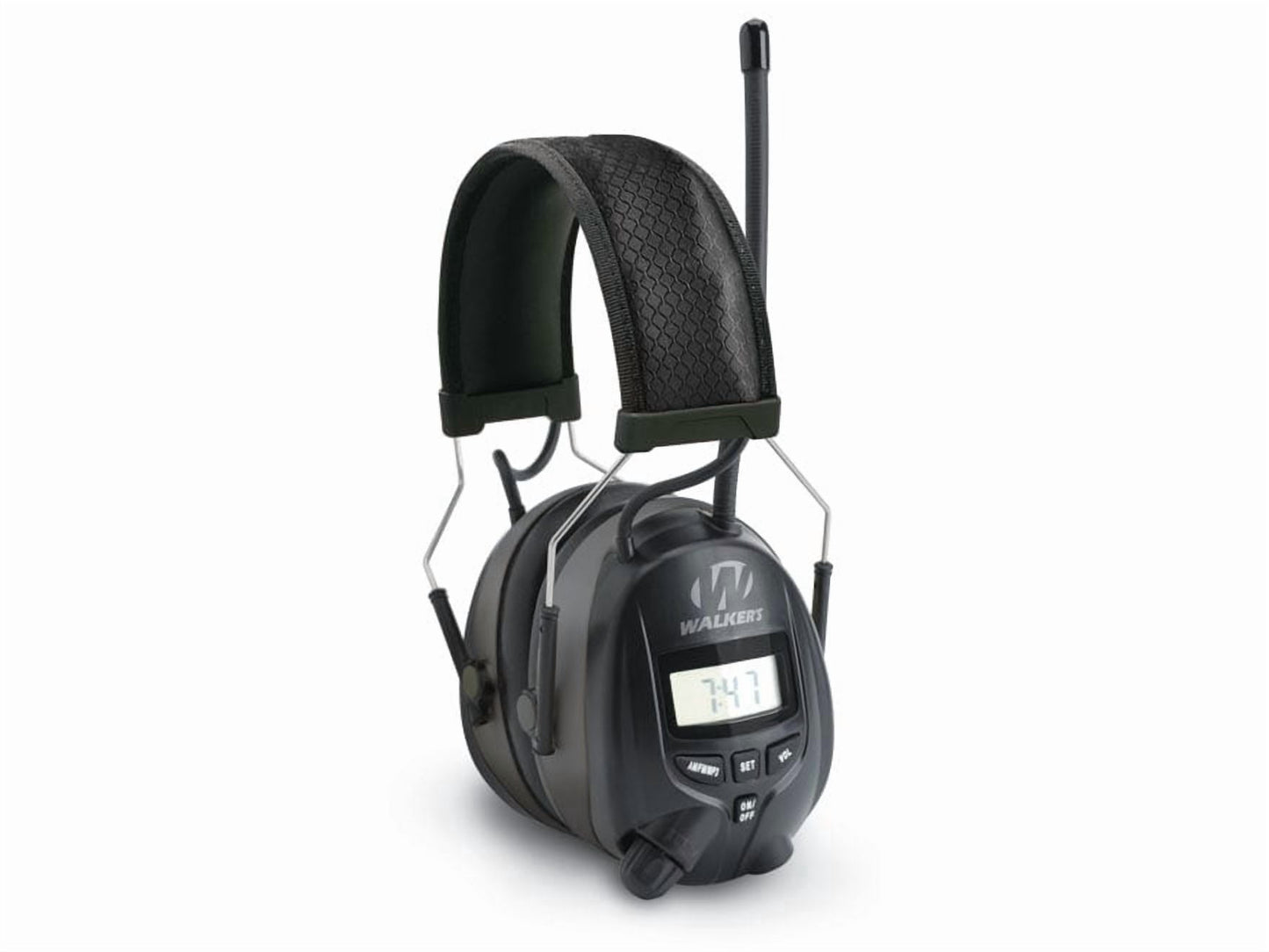 WALKER'S Digital AM/FM Radio Muff - 25dB Noise Reduction Rating Hunting Shooting Hearing Protection Electronic Earmuffs w/ Radio, MP3/CD Player Jack, 2 AAA Batteries Included