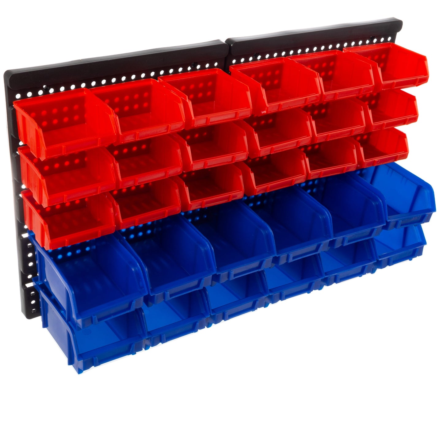 Wall-Mounted Garage Storage Bins - 30-Compartment Garage Organization, Craft Storage, Tool Box Organizer Unit (Black/Red/Blue) by Stalwart