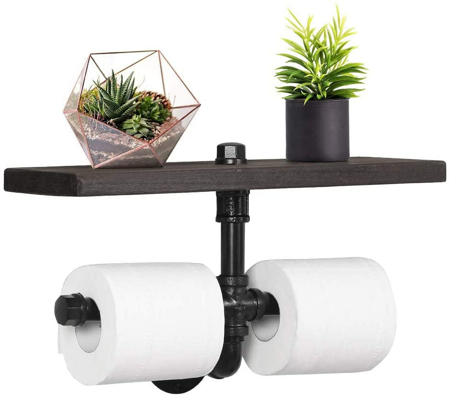 Industrial Dual Toilet Paper Holder, Wall Mounted Toilet Tissue Roll Holder Dispenser with Storage Shelf for Bathroom
