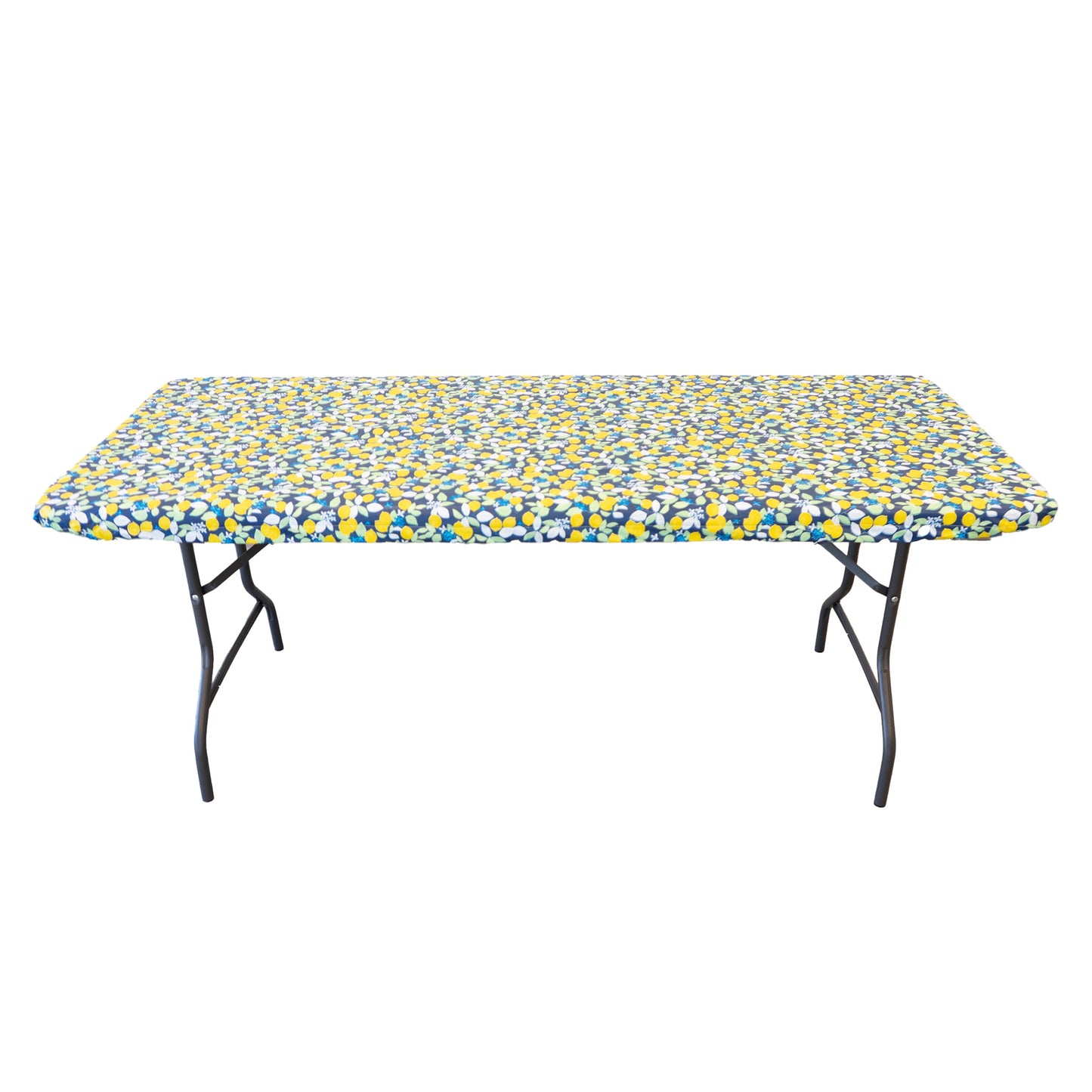 Waverly Inspirations Elastic Fitted Vinyl Table Cover With Flannel Backing, 6Ft Table, 72" x 30", Lemon Tree, 8 PK