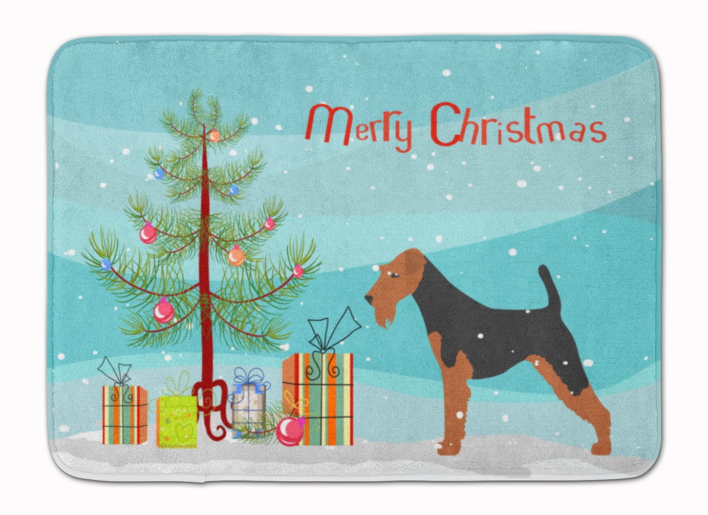Welsh Terrier Merry Christmas Tree Machine Washable Memory Foam Mat