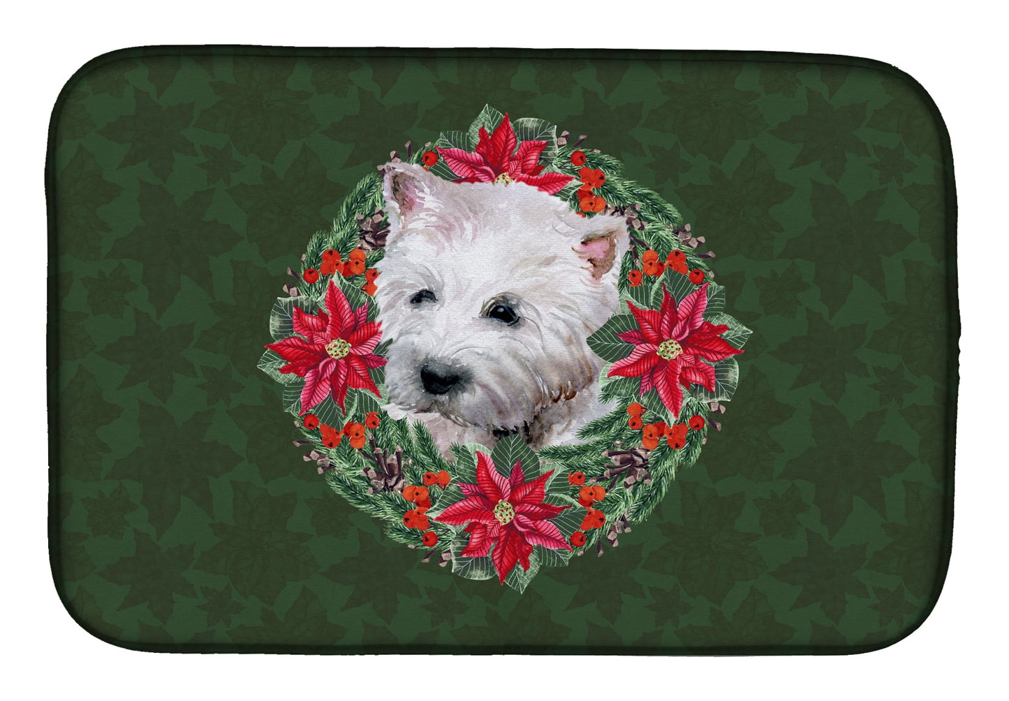 Westie Poinsetta Wreath Dish Drying Mat