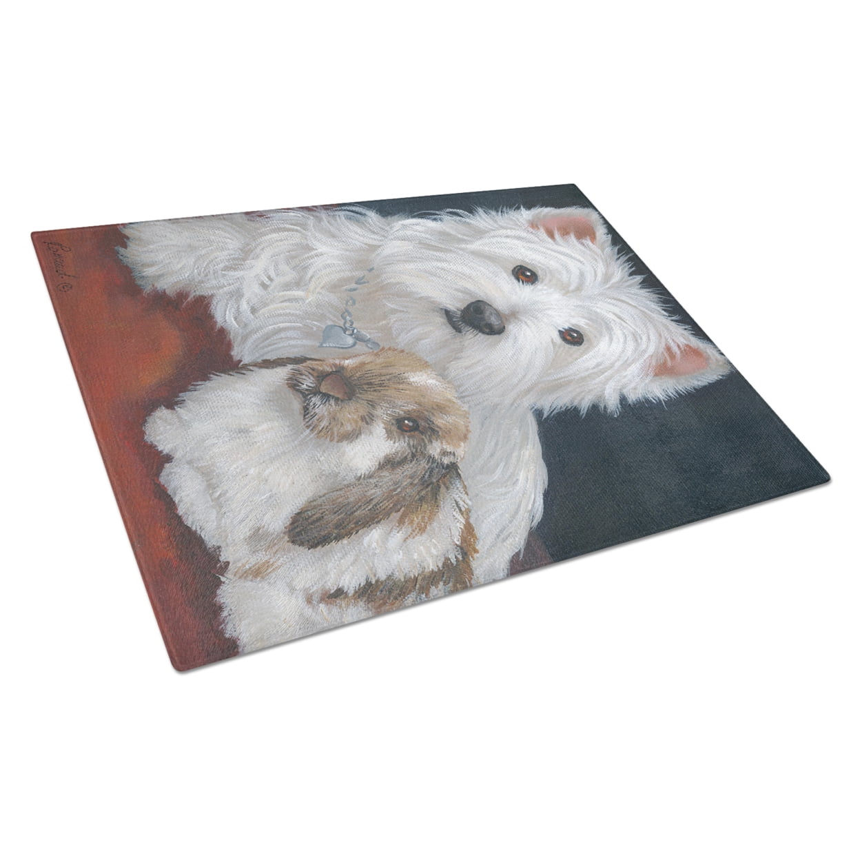 Westie Rabbit Harmony Glass Cutting Board Large