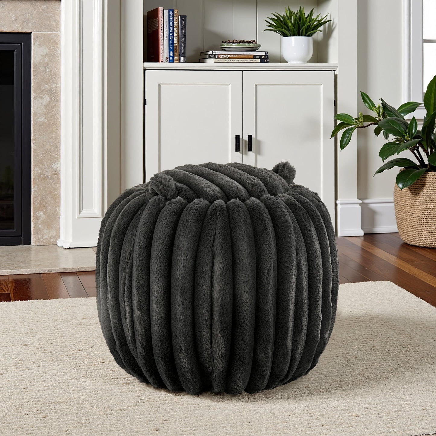 Weston Home Portola Plush Furry Channel Fabric Storage Ottoman, Ivory