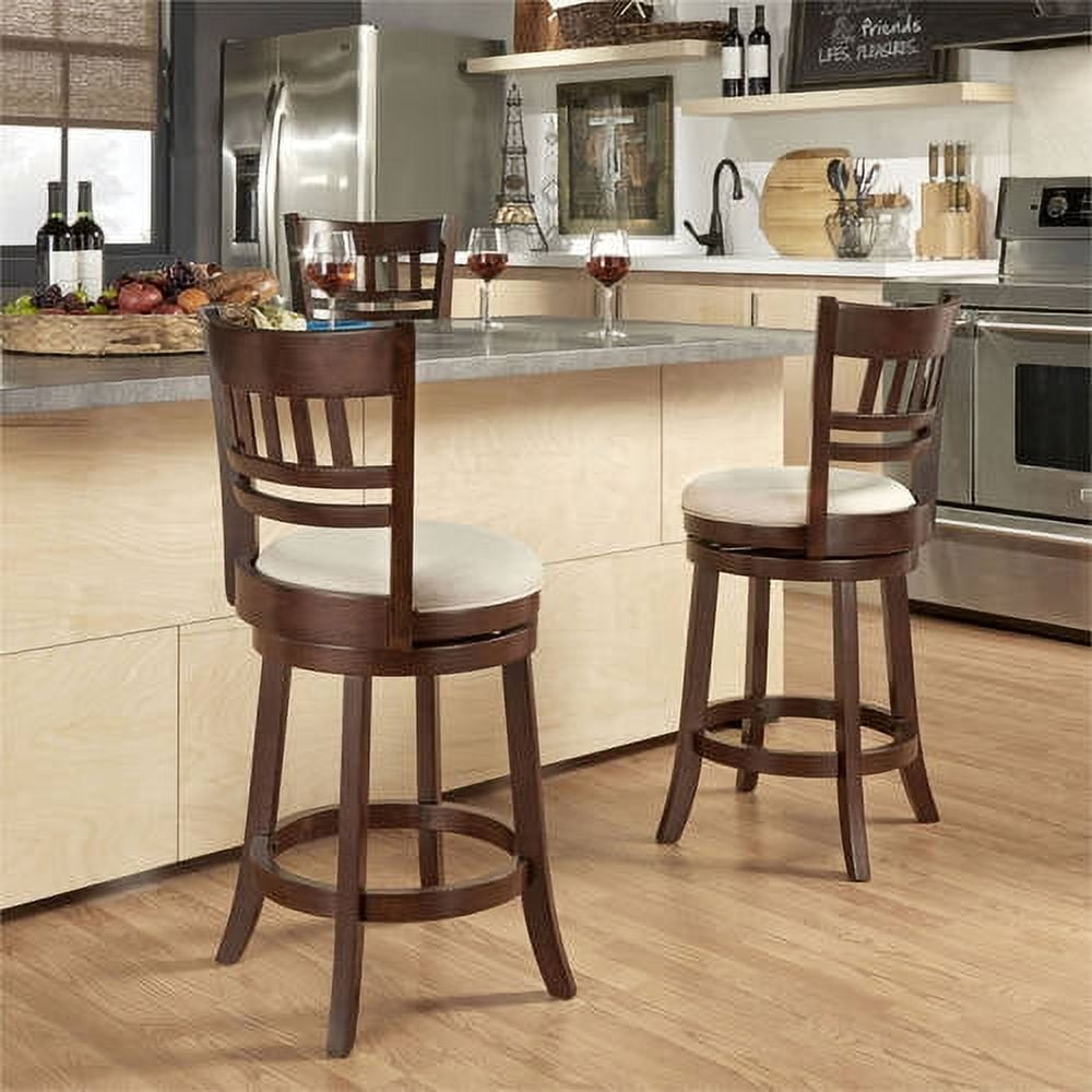 Weston Home Vertical Design Swivel Dark Cherry Finish Wood Counter Height Stool, Beige Linen