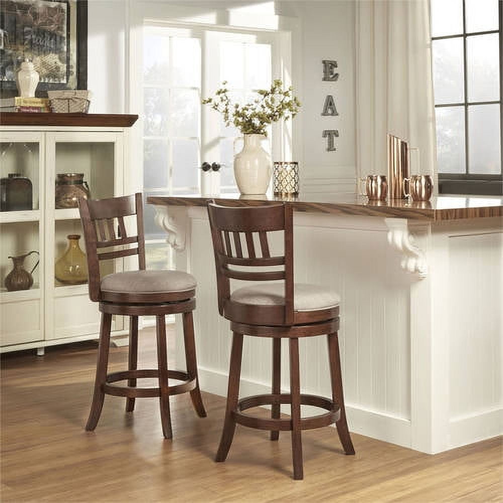 Weston Home Taburete de Altura de Mostrador de Madera con Diseño Vertical Giratorio y Acabado en Cerezo Oscuro, Lino Gris