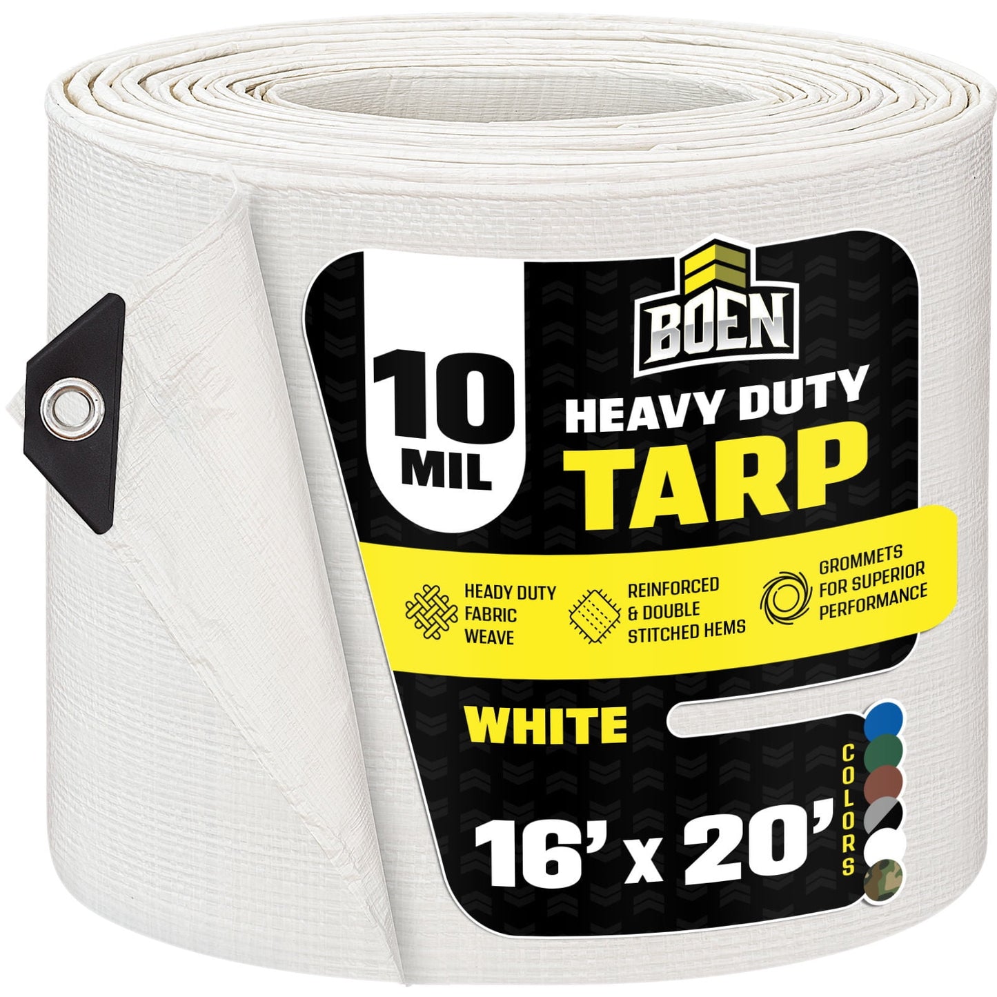 16 ft. x 20 ft. Heavy-Duty Commercial White Tarp Cover 10 Mil Thick Weave Material, Waterproof