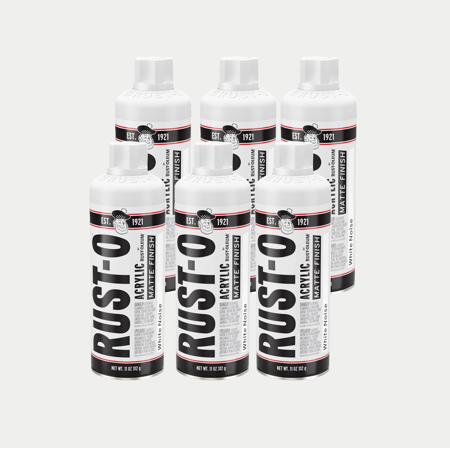 6 Pack, White Noise, Rust-Oleum Rust-O Acrylic Matte Spray Paint-392198, 11 oz