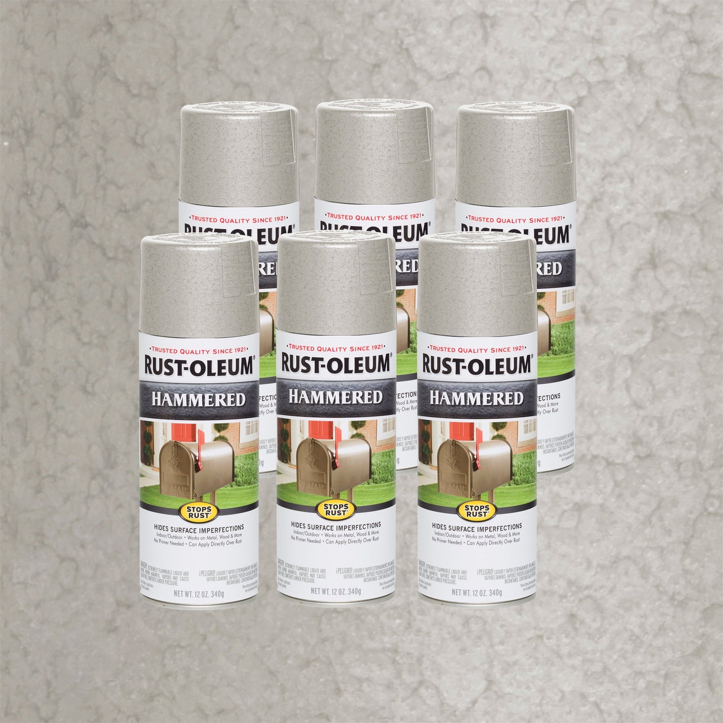 6 Pack, White, Rust-Oleum Stops Rust Hammered Protective Enamel Spray Paint-248072, 12 oz