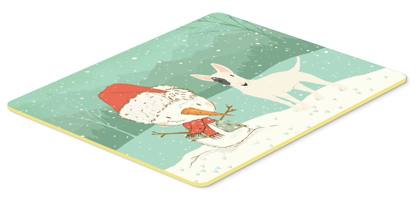 White Spot Bull Terrier Snowman Christmas Kitchen or Bath Mat 24x36
