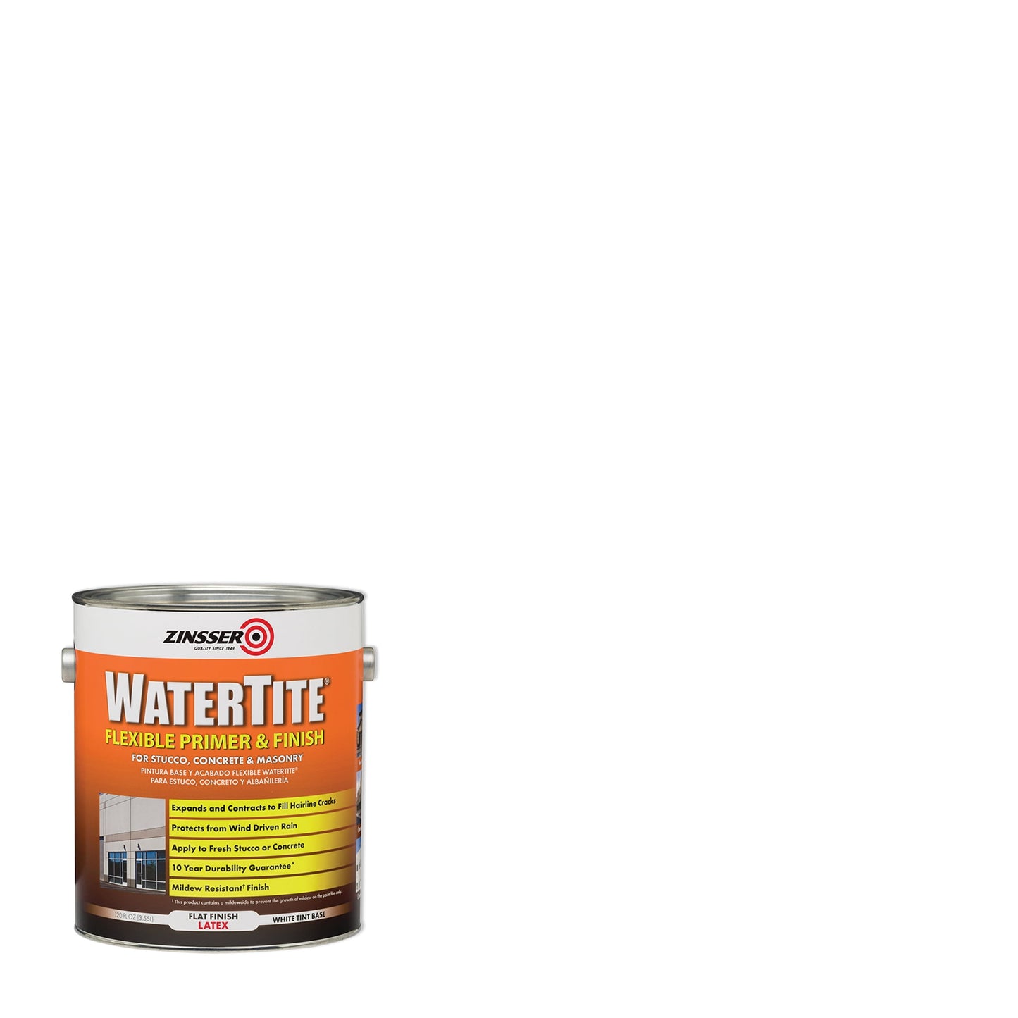 2 Pack, White Tint Base, Zinsser WaterTite Flat White Flexible Primer and Finish for Concrete, Stucco and Masonry, 1 Gal