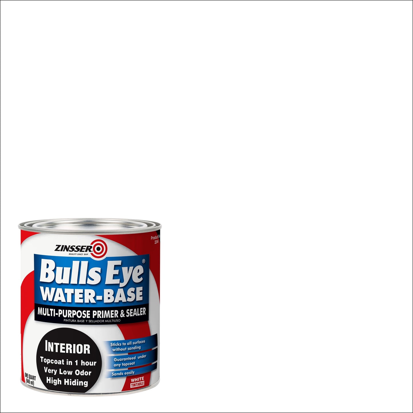 6 Pack, White, Zinsser Bulls Eye Water-Based Flat Primer- 2244, Quart