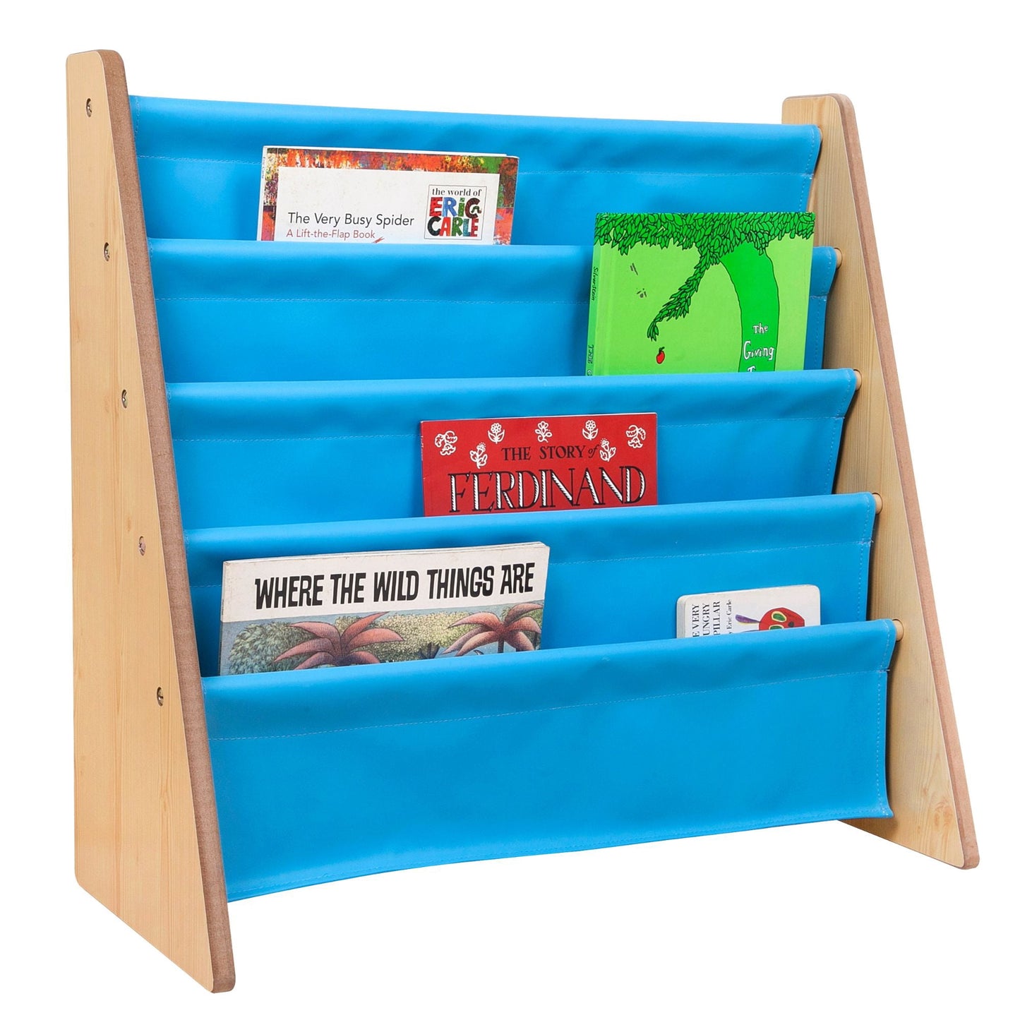 Wildkin Vegan Leather Original Sling Bookshelf - Natural Wood w/ Blue