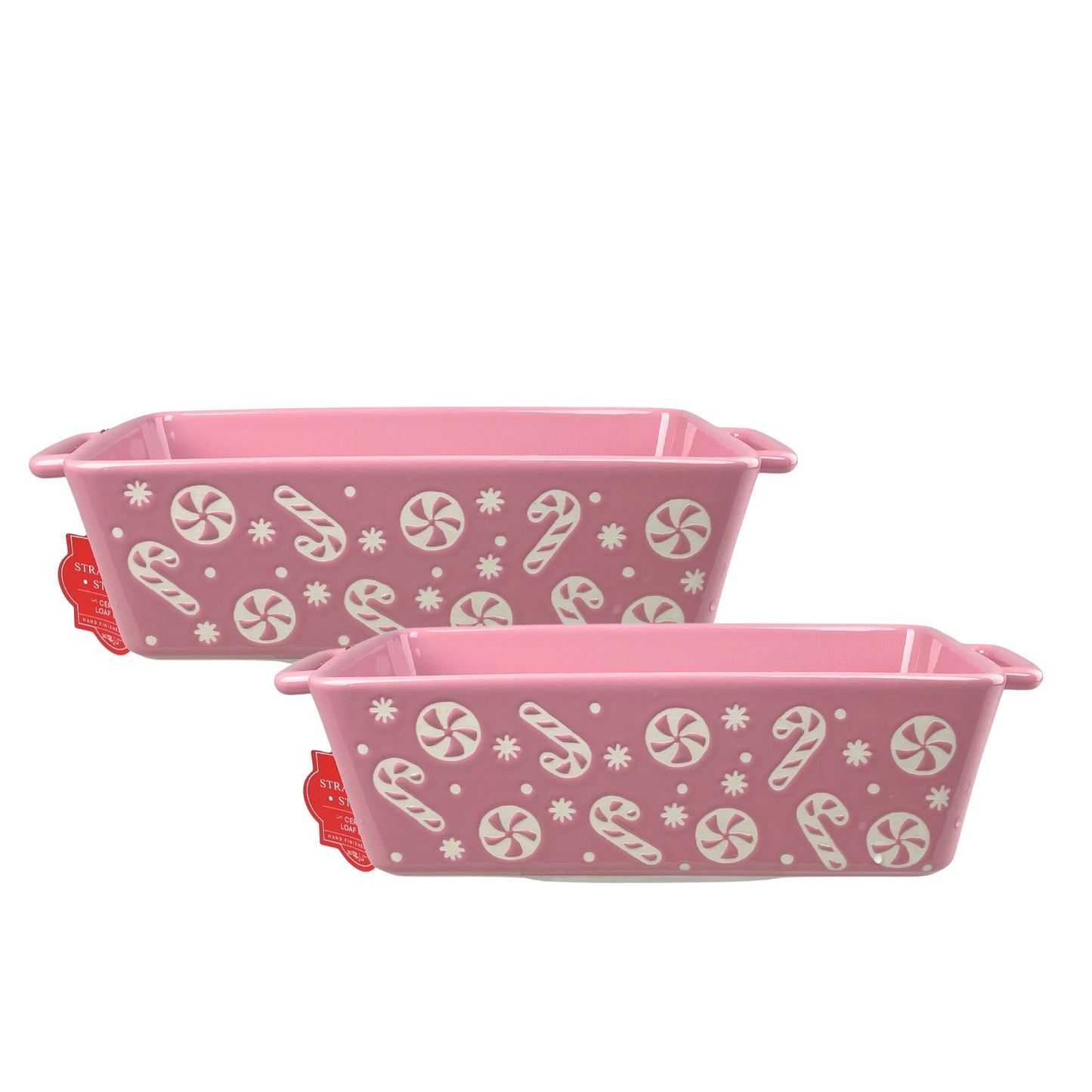 Winter Candyland 10" Ceramic Loaf Set of 2, Pink