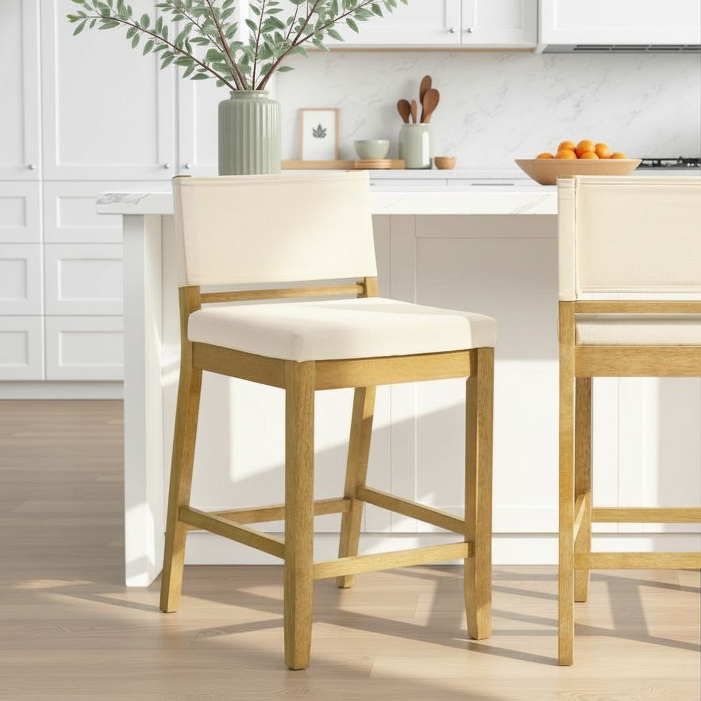 Yaneli Counter Height Bar Stool in Amber Glow with White Fabric Seat