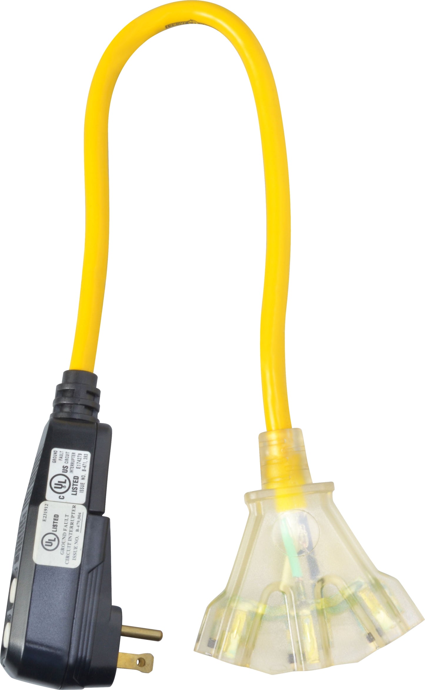 Yellow Jacket 2814 12/3 SJTW GFCI with 3-Outlet LED Power Block, 2-Feet, Yellow
