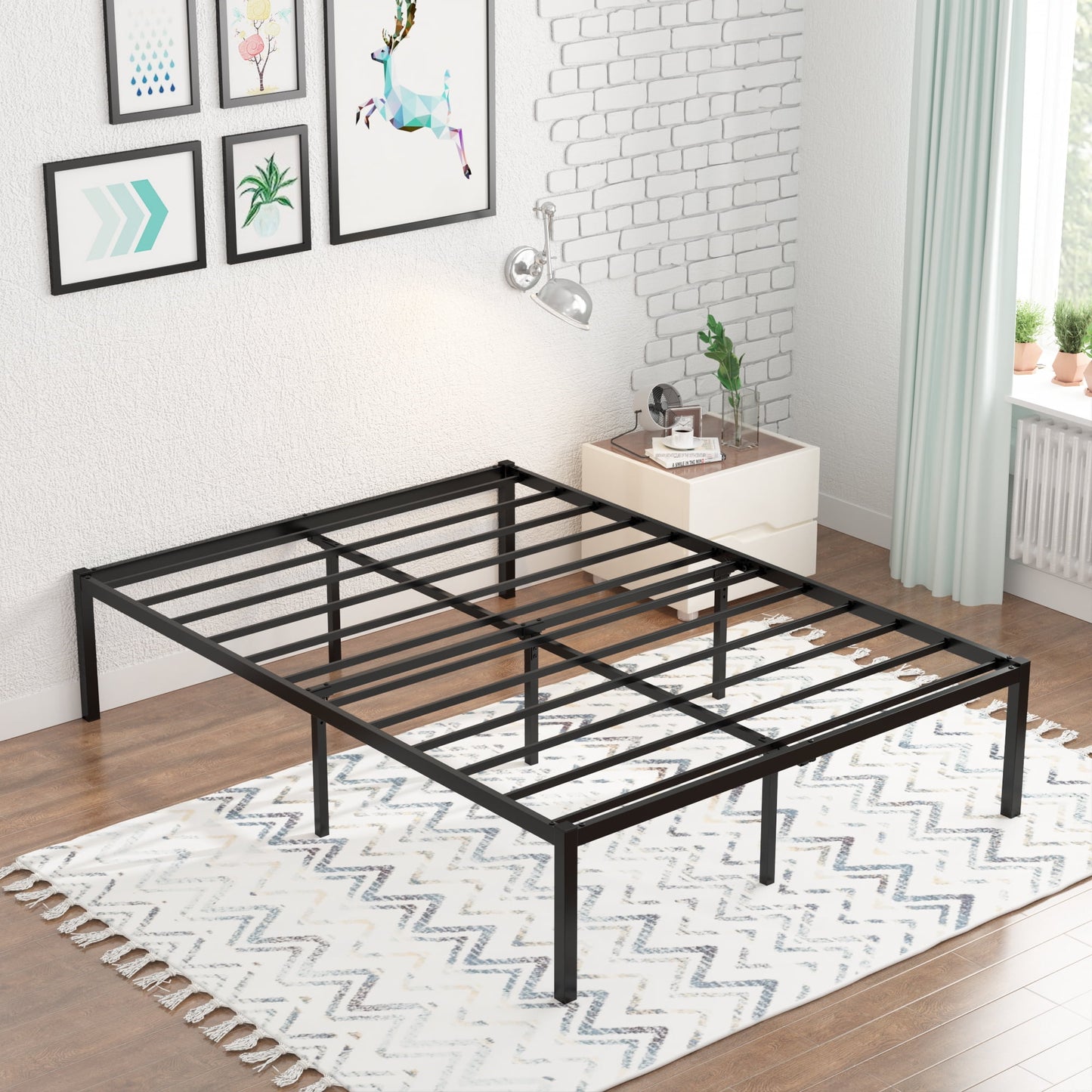 Yoneston 16 Inch King Metal Platform Bed Frame Reinforce Heavy Duty Foundation High Bed Frame for Adult with Under-Bed Storage