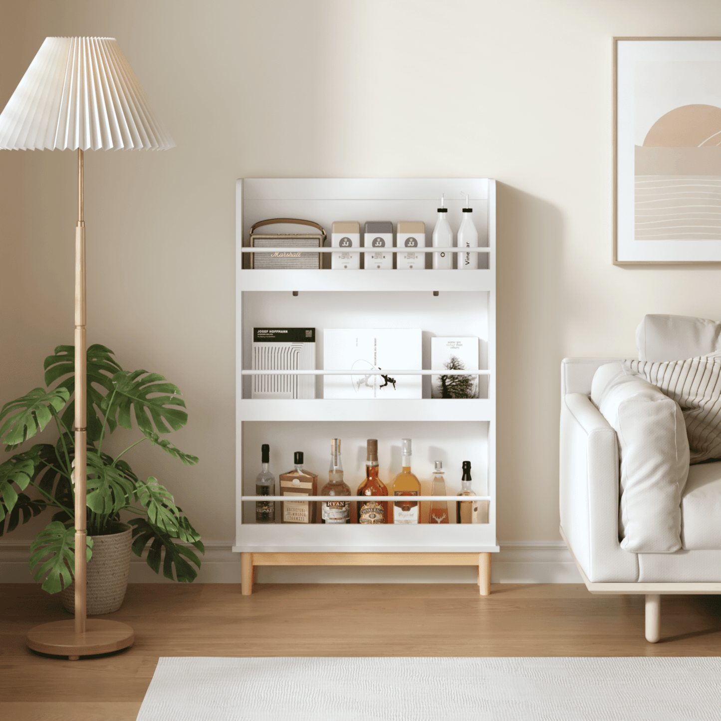 Yoneston Wall-Mounted Kids Bookshelf with 4 Open Face Display Shelves, Modern White Bookcase Rack for Toddler Bedrooms, Nurseries and Playrooms