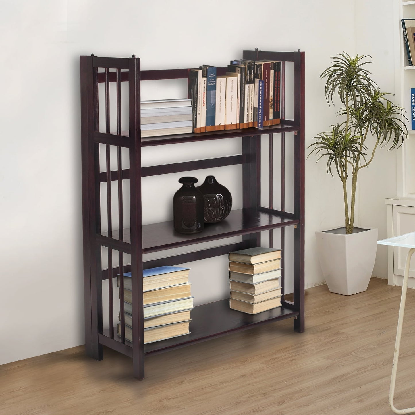 Casual Home 3-Shelf Folding Stackable Bookcase 27.5" Wide-Finish:Espresso