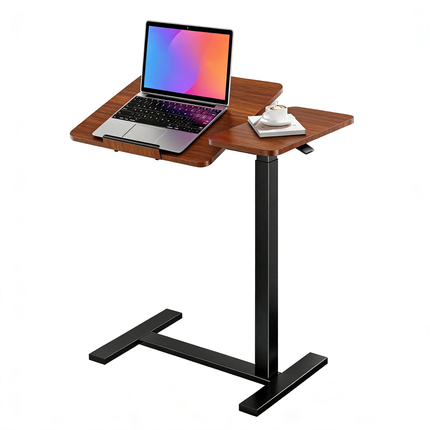 EDX Overbed Bedside Lap Desk with Wheels and Tilt Top, Mobile Standing Lap Desk Pneumatic Adjustable Height for Home Office Bedroom Sofa, Brown