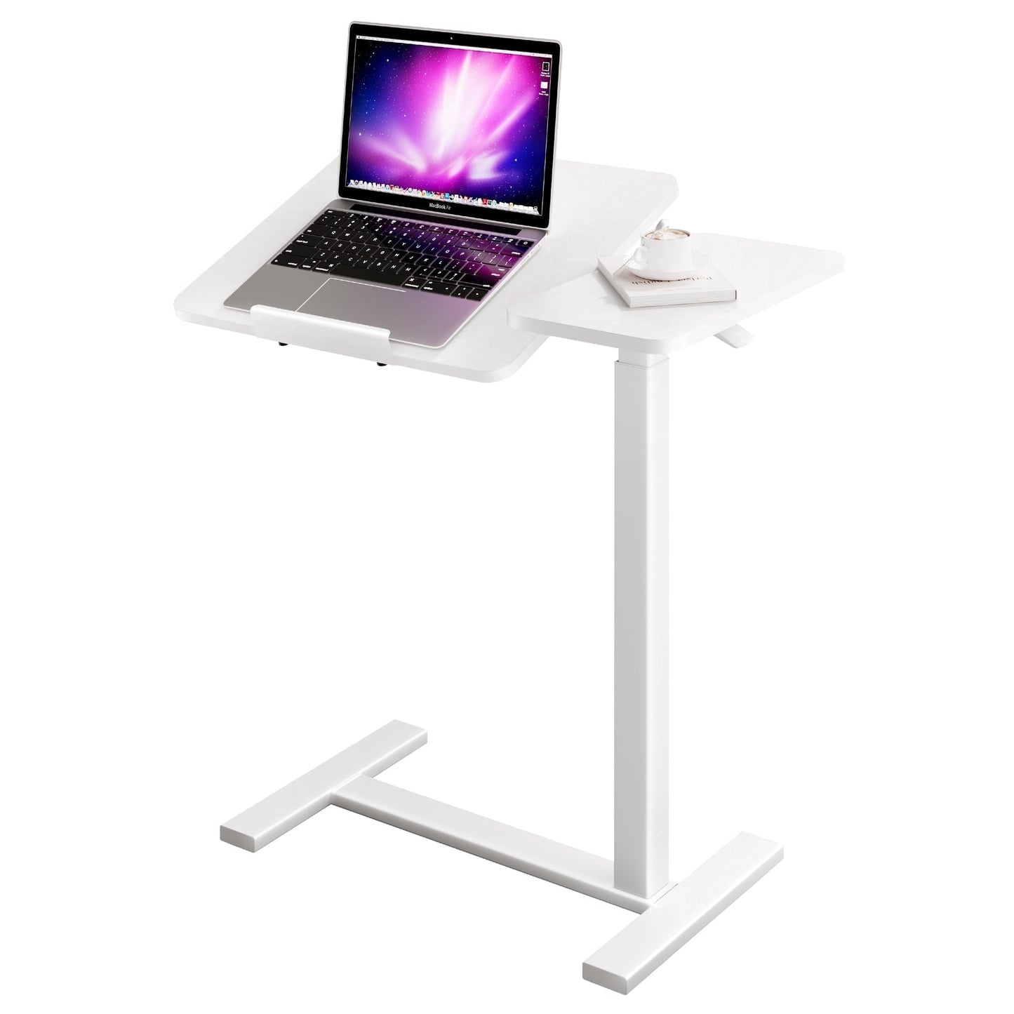 EDX Overbed Bedside Lap Desk with Wheels and Tilt Top, Mobile Standing Lap Desk Pneumatic Adjustable Height for Home Office Bedroom Sofa, White
