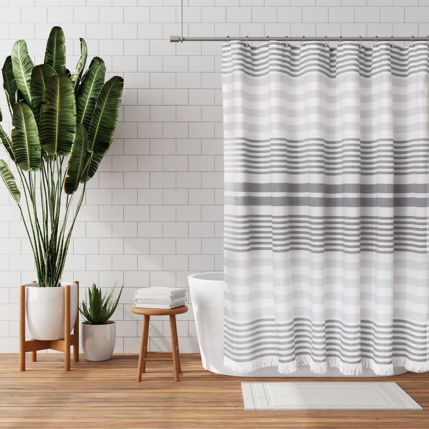 Zenna Home Grey Hammam Fringe Fabric Shower Curtain, 70" x 72"