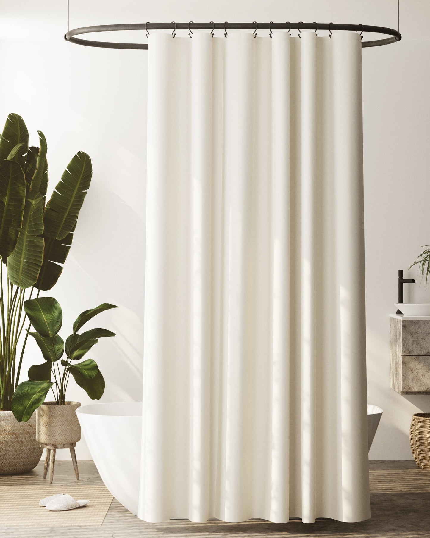 Zenna Home Ivory Recycled Cotton Waterproof Fabric Shower Curtain Liner w/ Anti-Draft Clips, 70"x84"