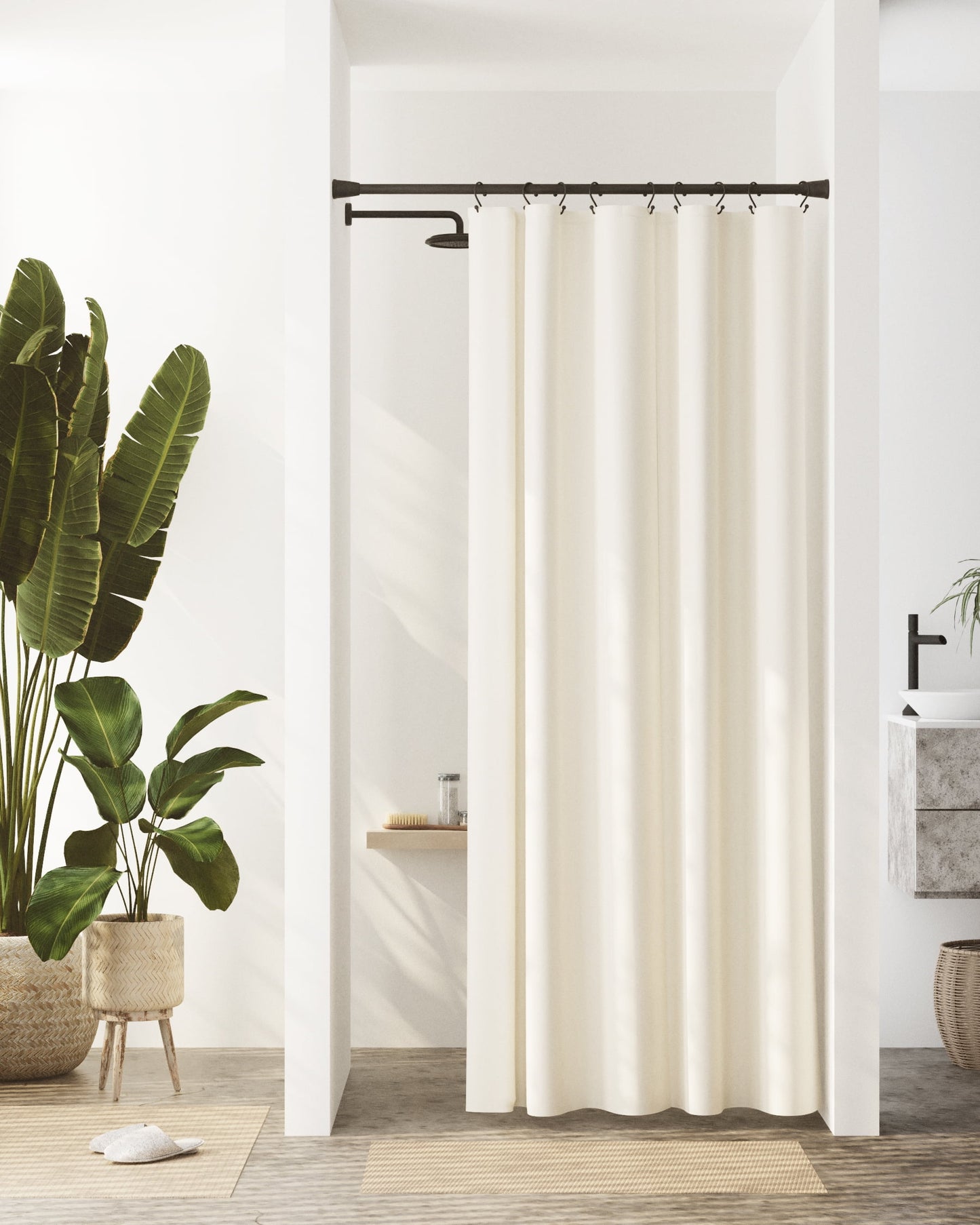 Zenna Home Recycled Cotton Waterproof Stall Shower Curtain Liner w/Anti-Draft Clips, 54"x78", Ivory
