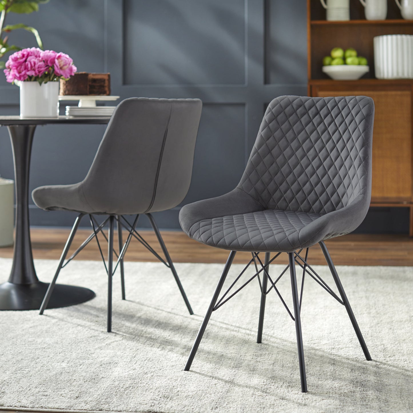 angelo:HOME Kavitt Indoor Dining Chair, Set of 2, Gray Velvet