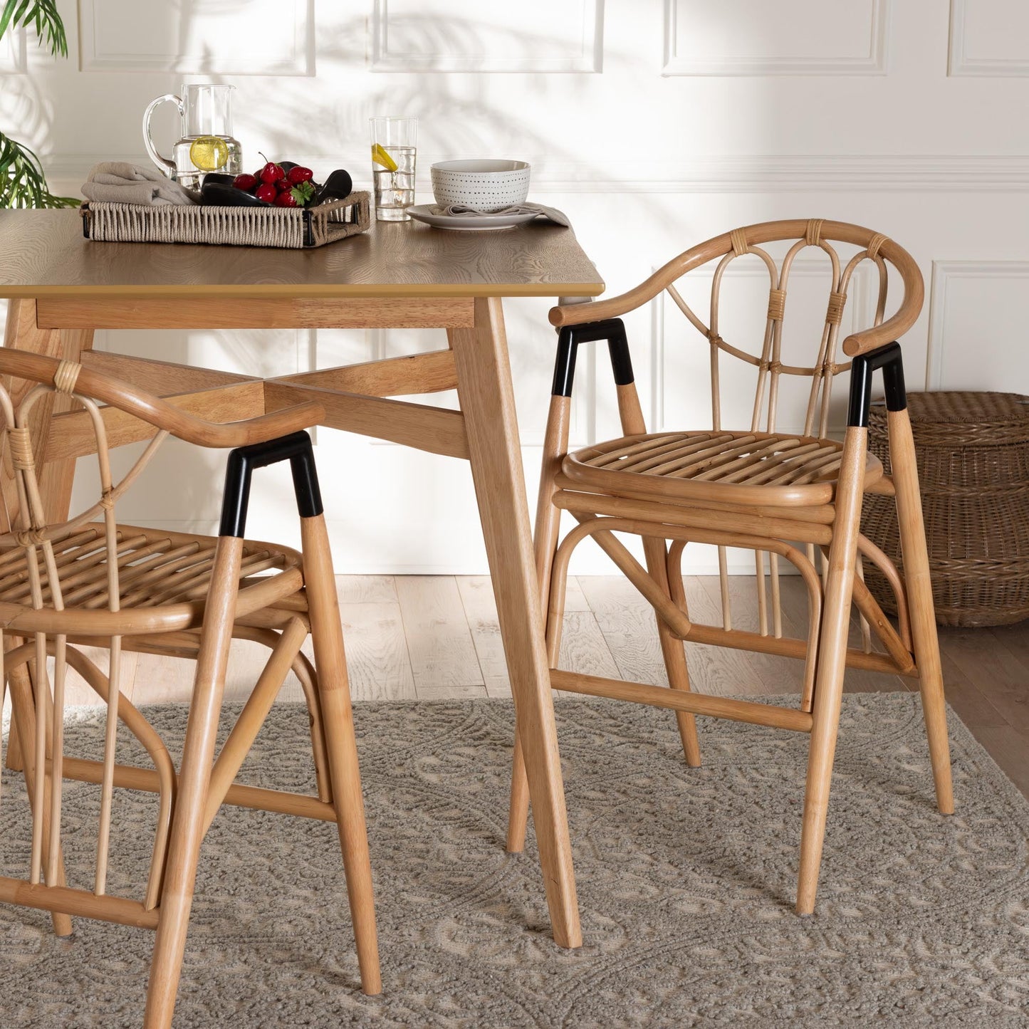 bali & pari Cyntia Modern Bohemian Natural Brown Rattan Counter Stool