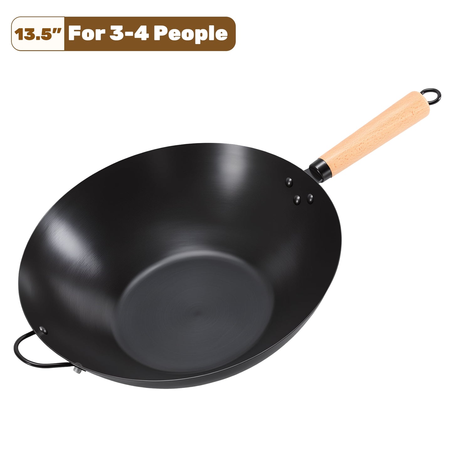 edx 13.5" Carbon Steel Wok Pan, Nonstick Stir-fry Pan, Pre-Seasoned Flat Bottom Chinese Wok, Compatible with Induction, BBQ & Camping Cookware, Black
