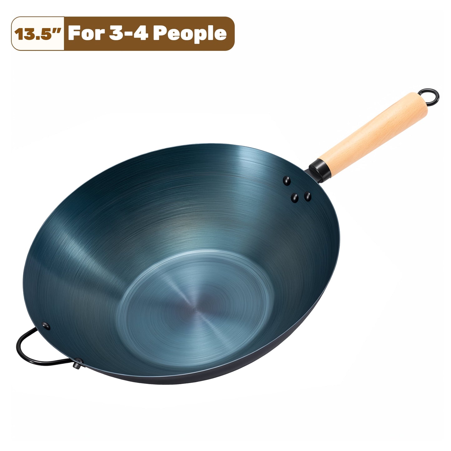 edx 13.5" Carbon Steel Wok Pan, Nonstick Stir-fry Pan, Pre-Seasoned Flat Bottom Chinese Wok, Compatible with Induction, BBQ & Camping Cookware, Blue