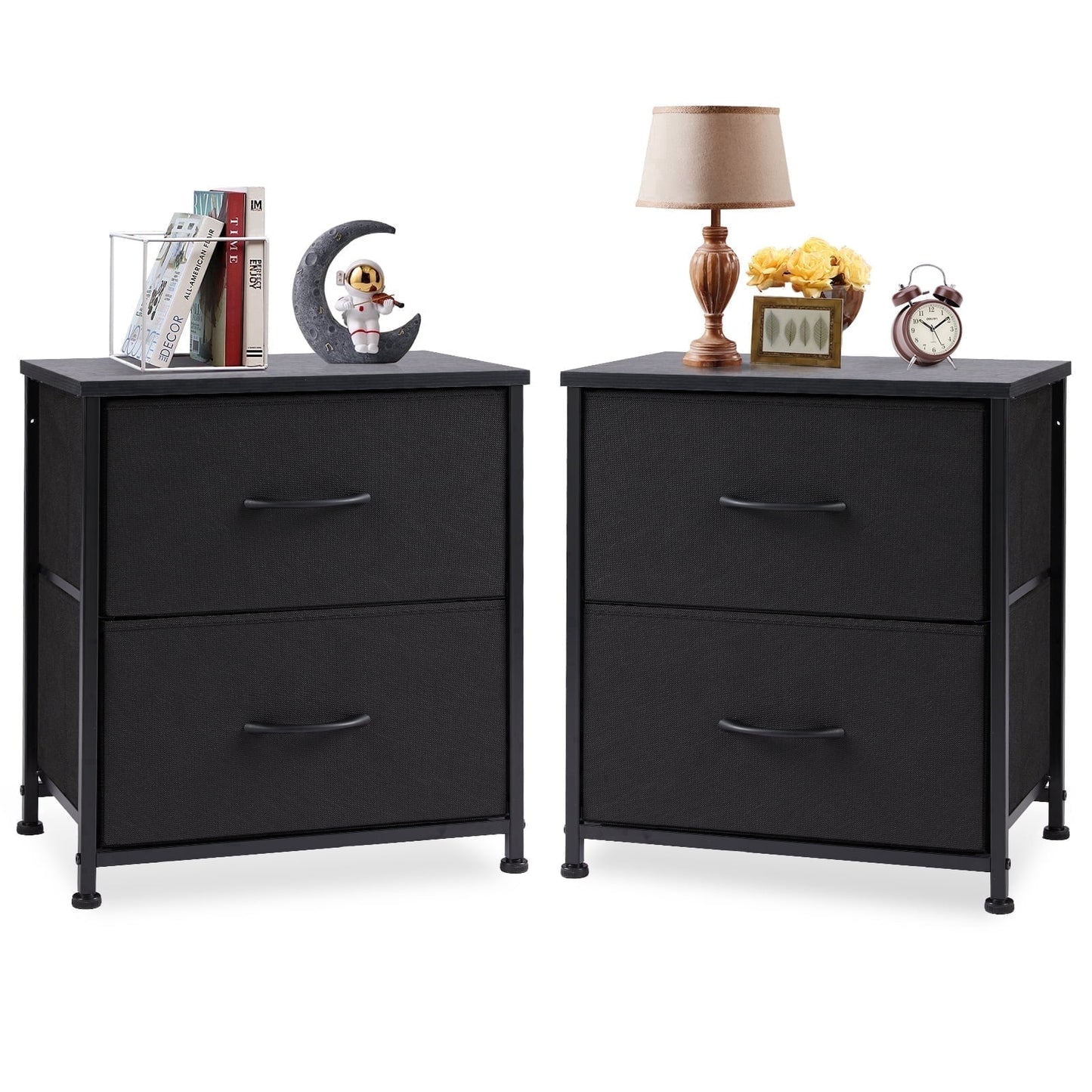 edx Nightstand Set of 2, End Table Side Table with 2 Fabric Drawers Bedside Table for Bedroom, Closet, Dorm ,Black